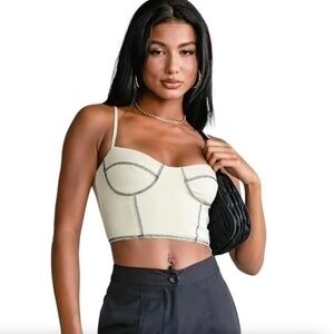 Princess Polly Corset Style Crop Tank Beige Cotton Blend Size 8
